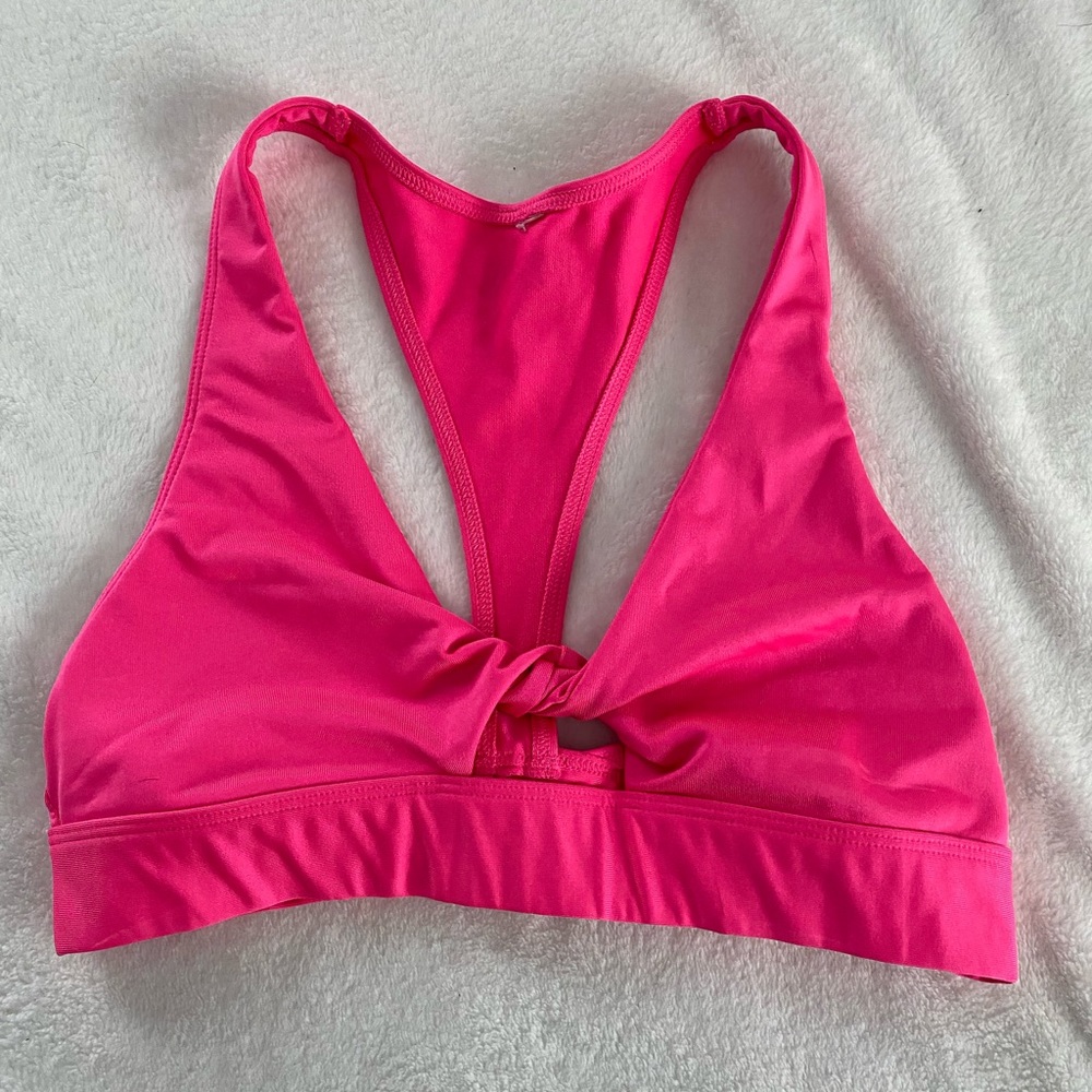 Pink twist front sports bra